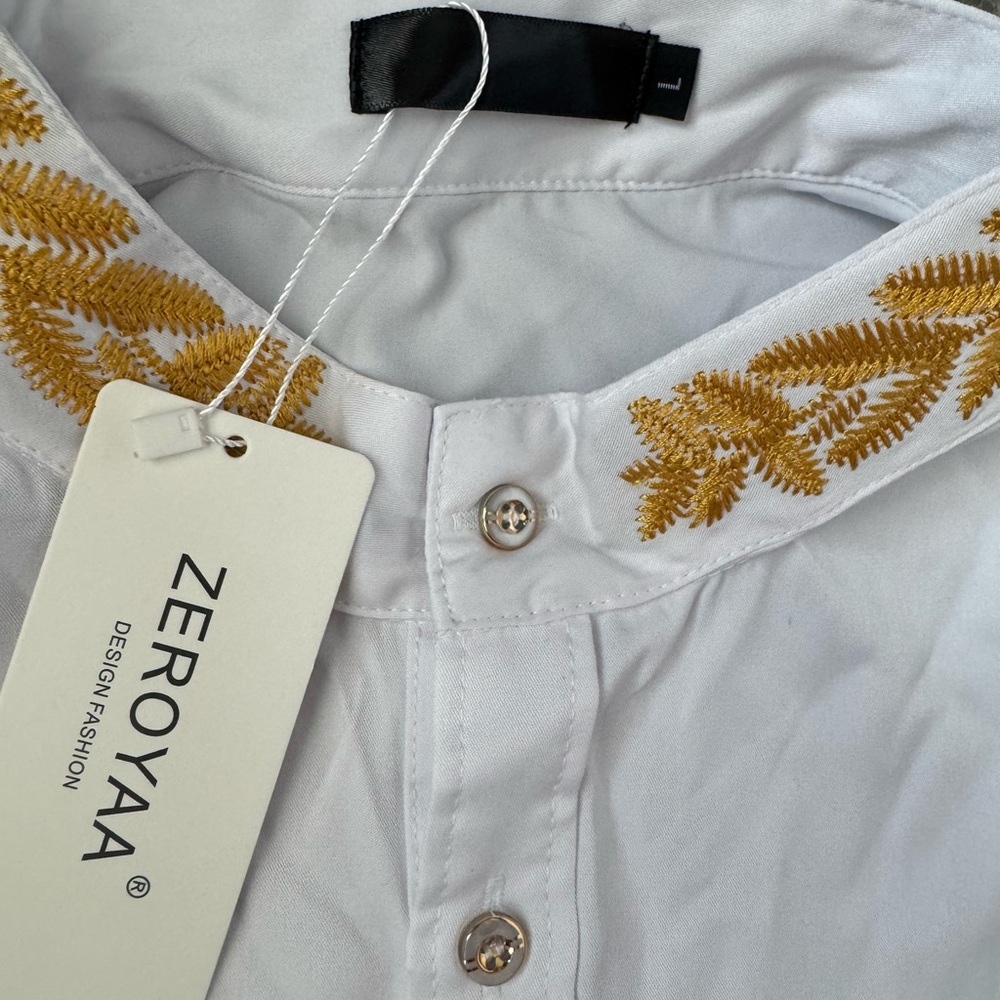 Zeroyaa White Shirt with Gold Embroidery